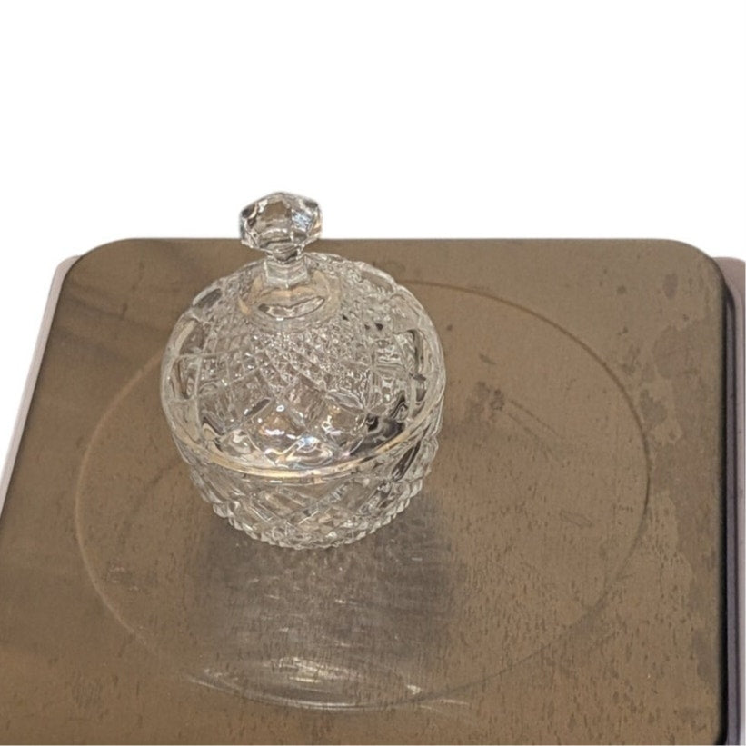 Vintage Diamond Cut Crystal Lidded Mini 3.5" Trinket Keeper