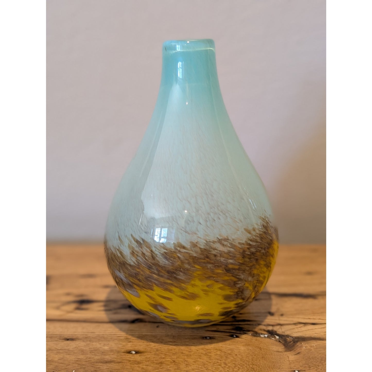 Blue Yellow Gold Art Glass Bulbous Vase