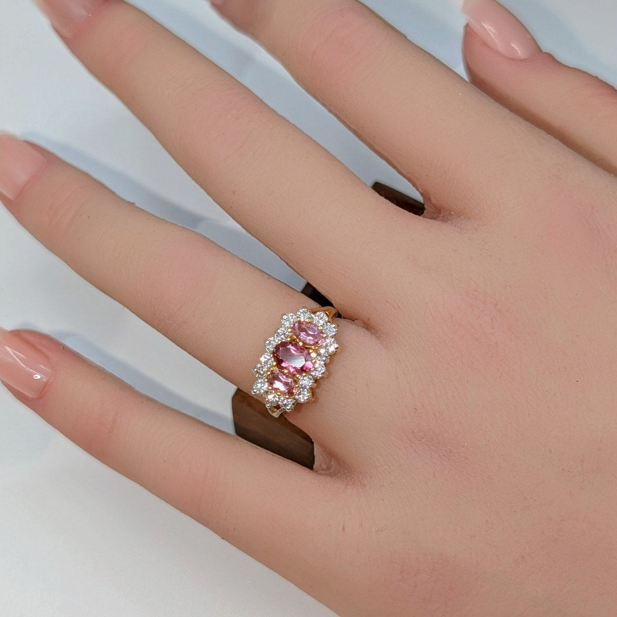 Vintage Early 2000's 18k Pink Tourmaline and Diamond Ring Sz 5.25-5.50