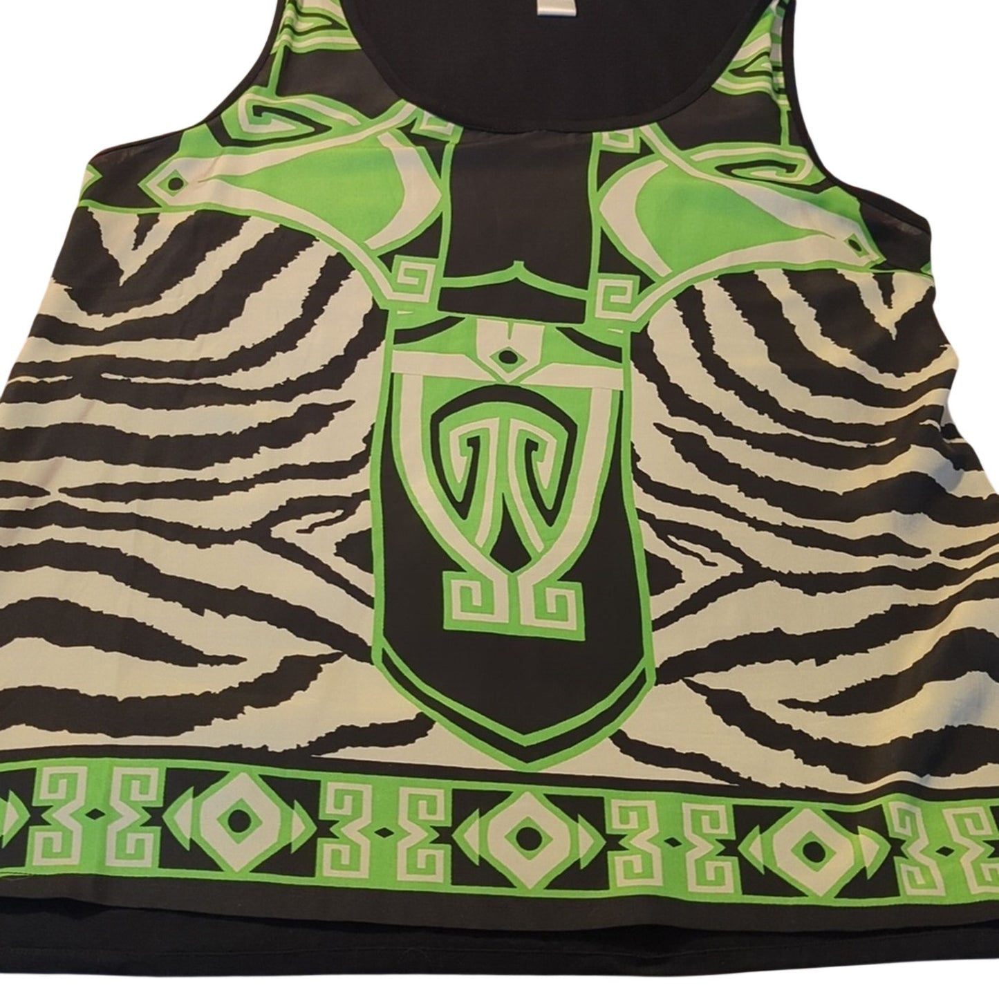 August Silk White Black Green Geometric Zebra Print Tank Top Women's Size L