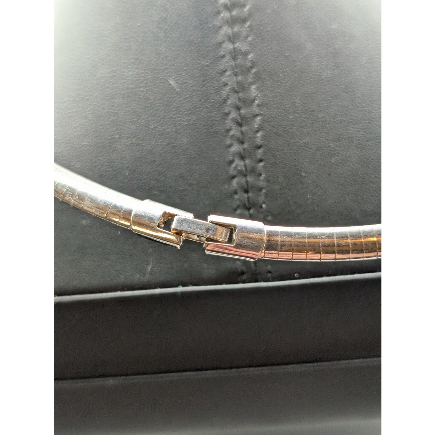 Vintage Silver Tone Omega Fold Over Clasp Necklace