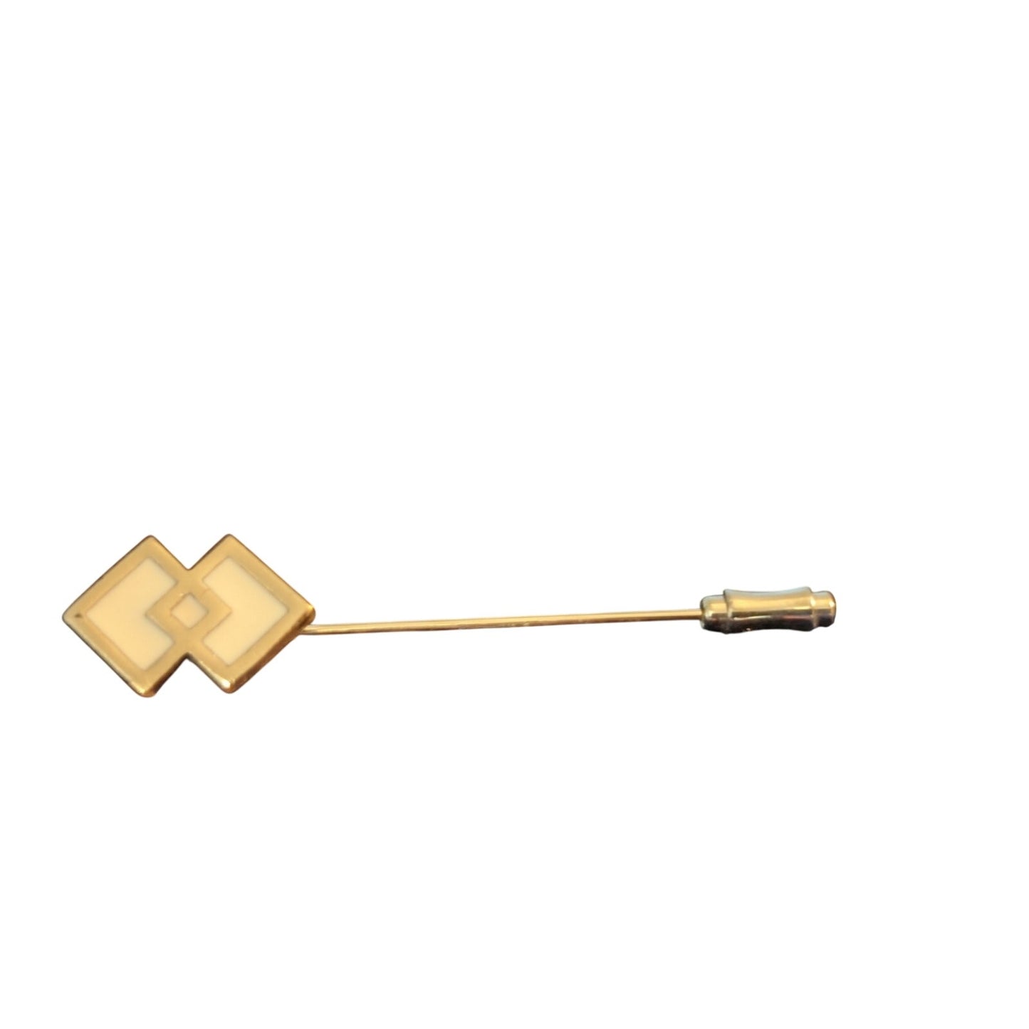 Vintage Cream Enamel Gold Tone Intertwined Square Stick Pin