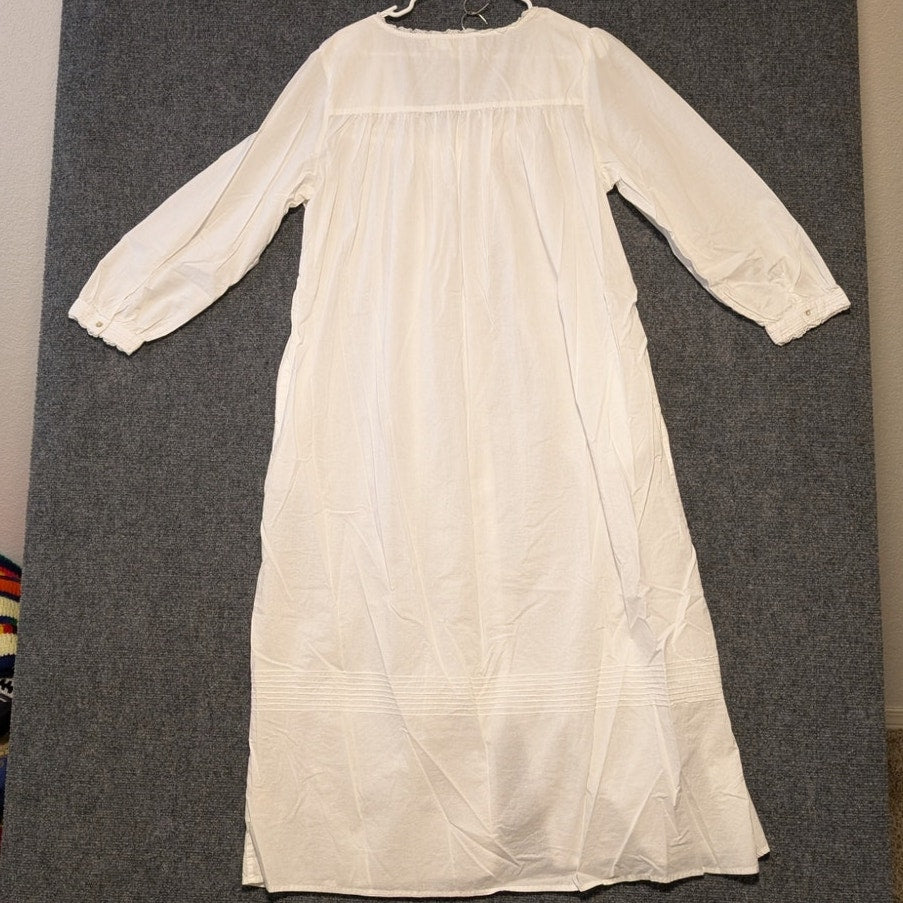 Eileen West Sleepwear White Lace Full Front Button Fine Cotton Night Gown Sz L