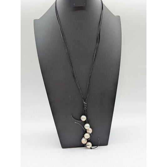 Boho 925 Sterling Silver Hook Clasp Double Corded Fringe Pearl Drop Necklace