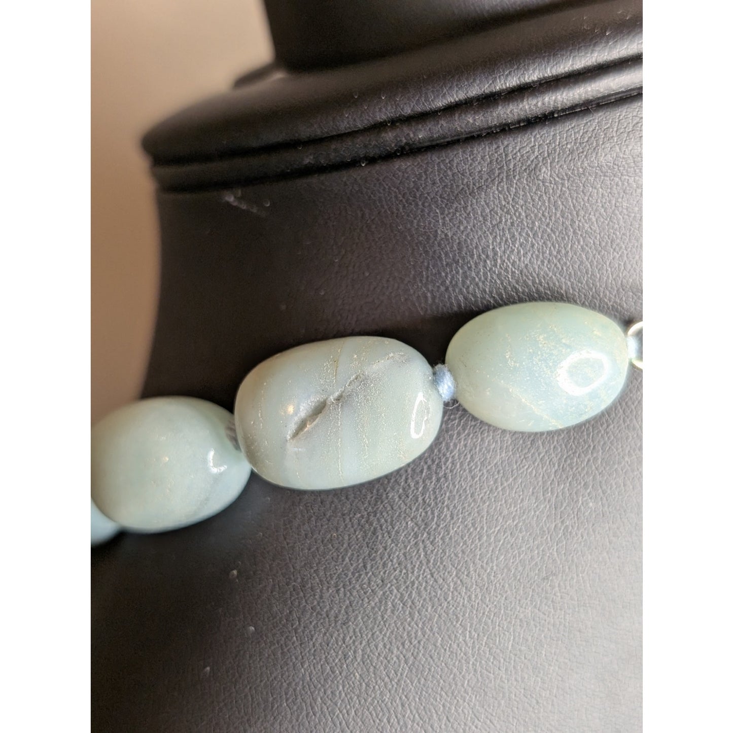 GSJ Sterling Silver Natural Blue Aqua Stone Bead Necklace & Dangle Earring Set