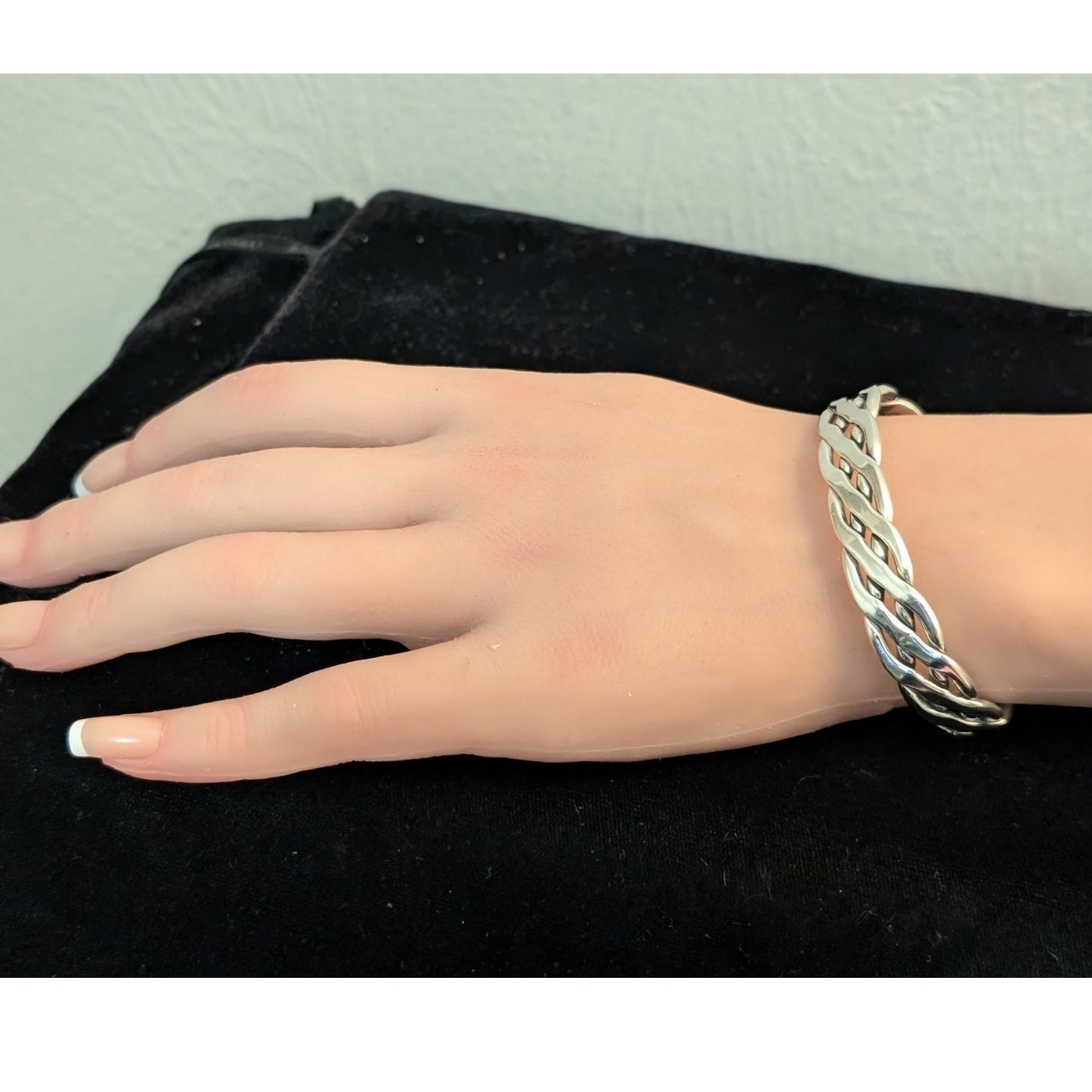 Vintage Mexico 925 Sterling Silver Flat Four Strand Woven Cuff Bracelet