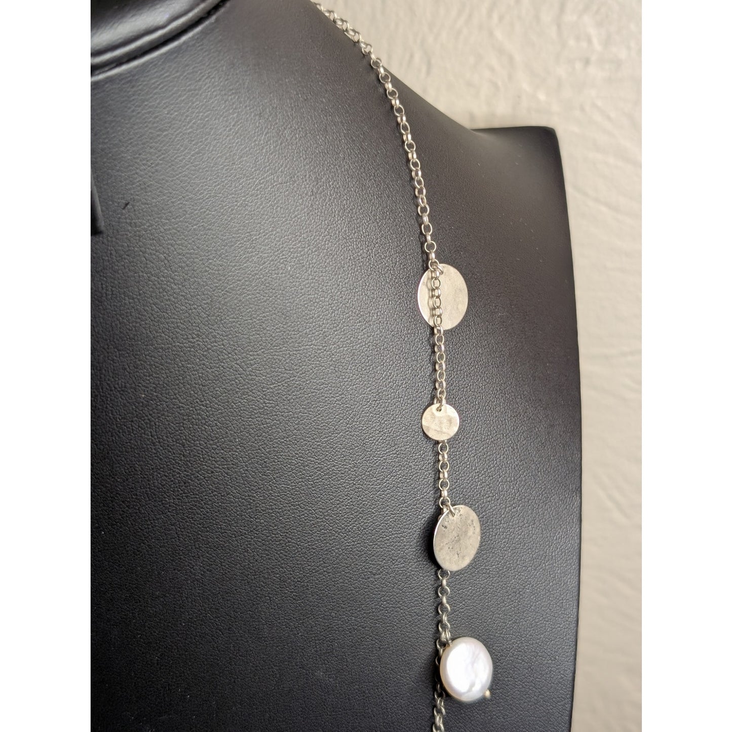 SILPADA Retired Pearl of a Girl Sterling Silver Coin & Pearl Dangle 36" Necklace