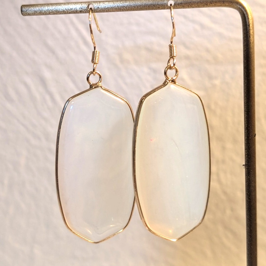 925 Sterling Vermeil Milky Blue Glass Dangle Earrings