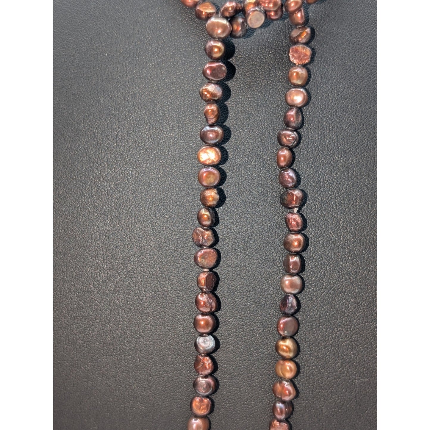 Vintage 52" Genuine Copper & Gold Lariat Style Open Ended Pearl Necklace