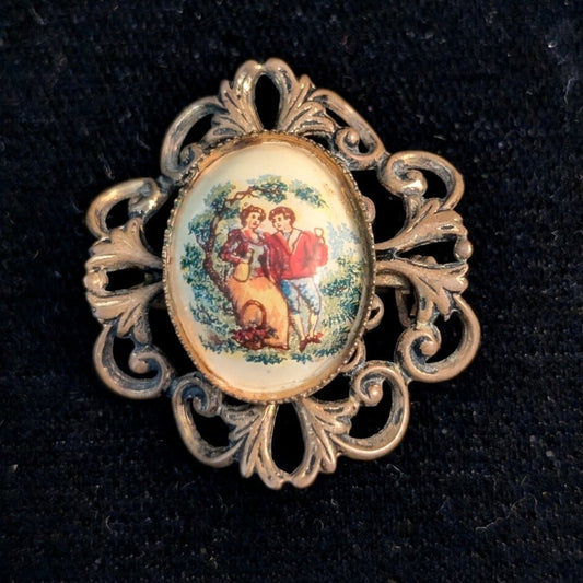 Vintage Courtship Antiqued Gold Tone Brooch