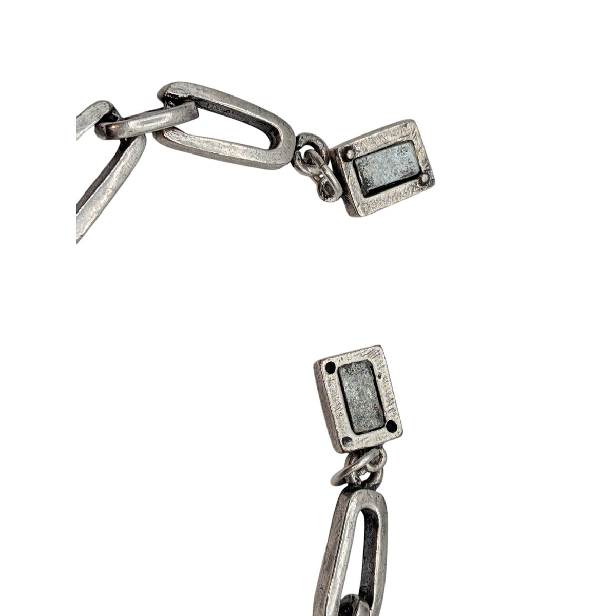 Chico's Silver Tone Crystal Rectangle Chain Link Magnetic Closure Bracelet
