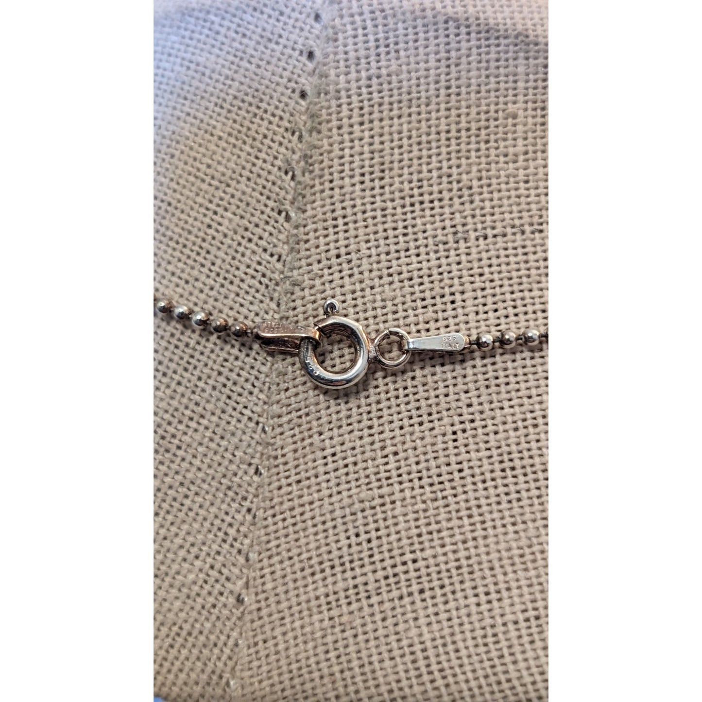 925 Sterling Silver Italy Round 'Canoe' Pendant Bead Ball Chain Necklace