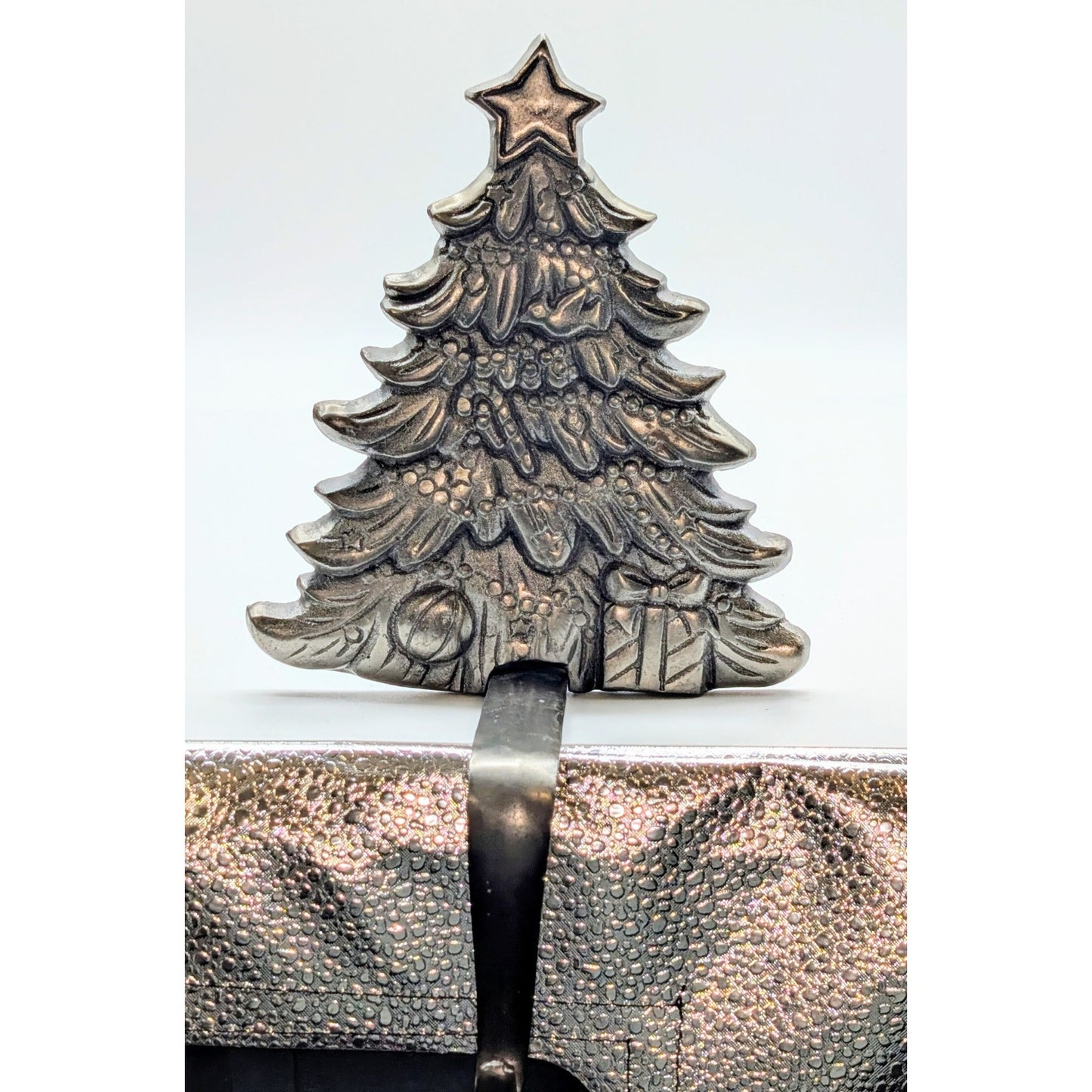 Christmas Tree Heavy Silver Cast Iron Stocking Hanger