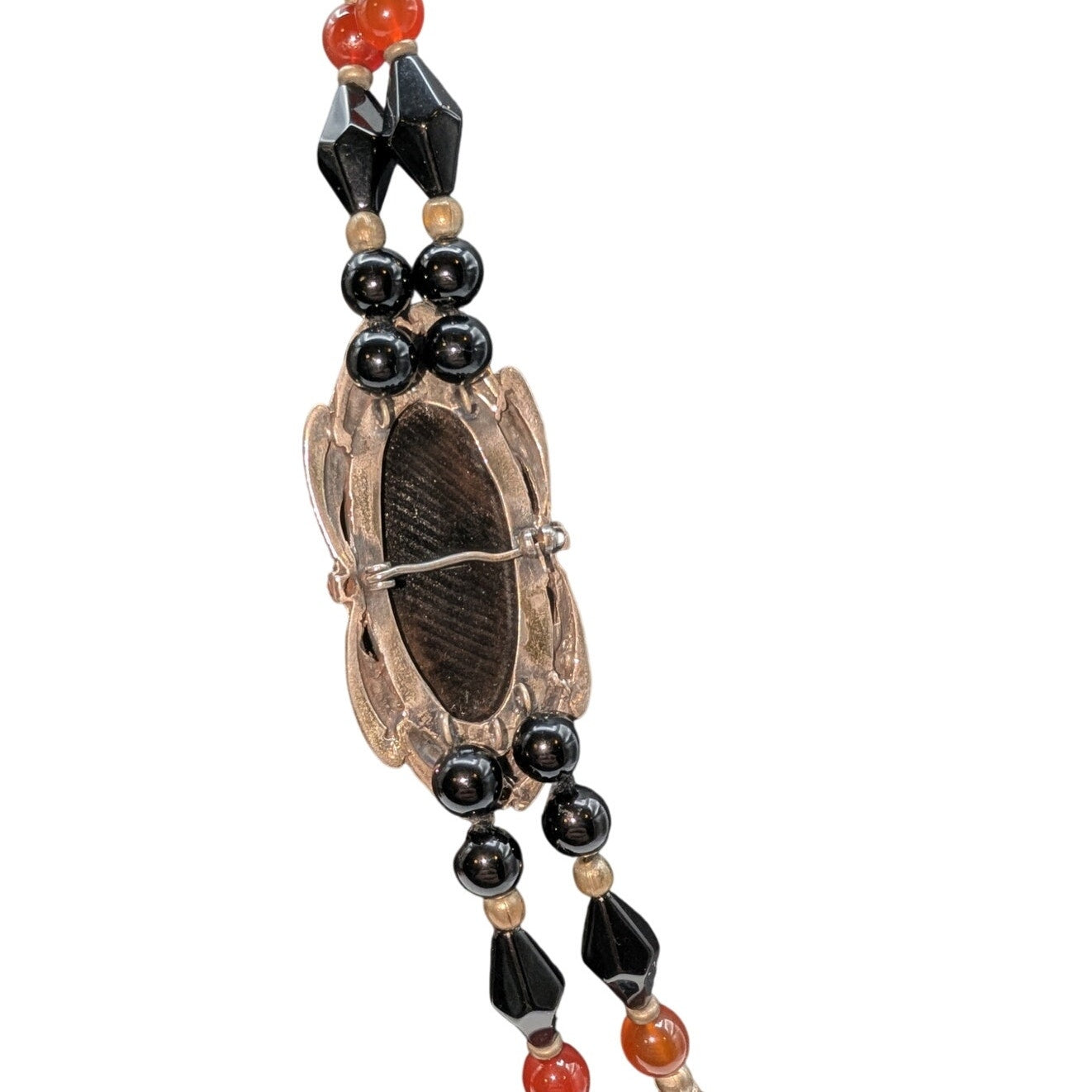VTG Sterling Double Strand Black Onyx/Tourmaline Carnelian Marcasite Necklace