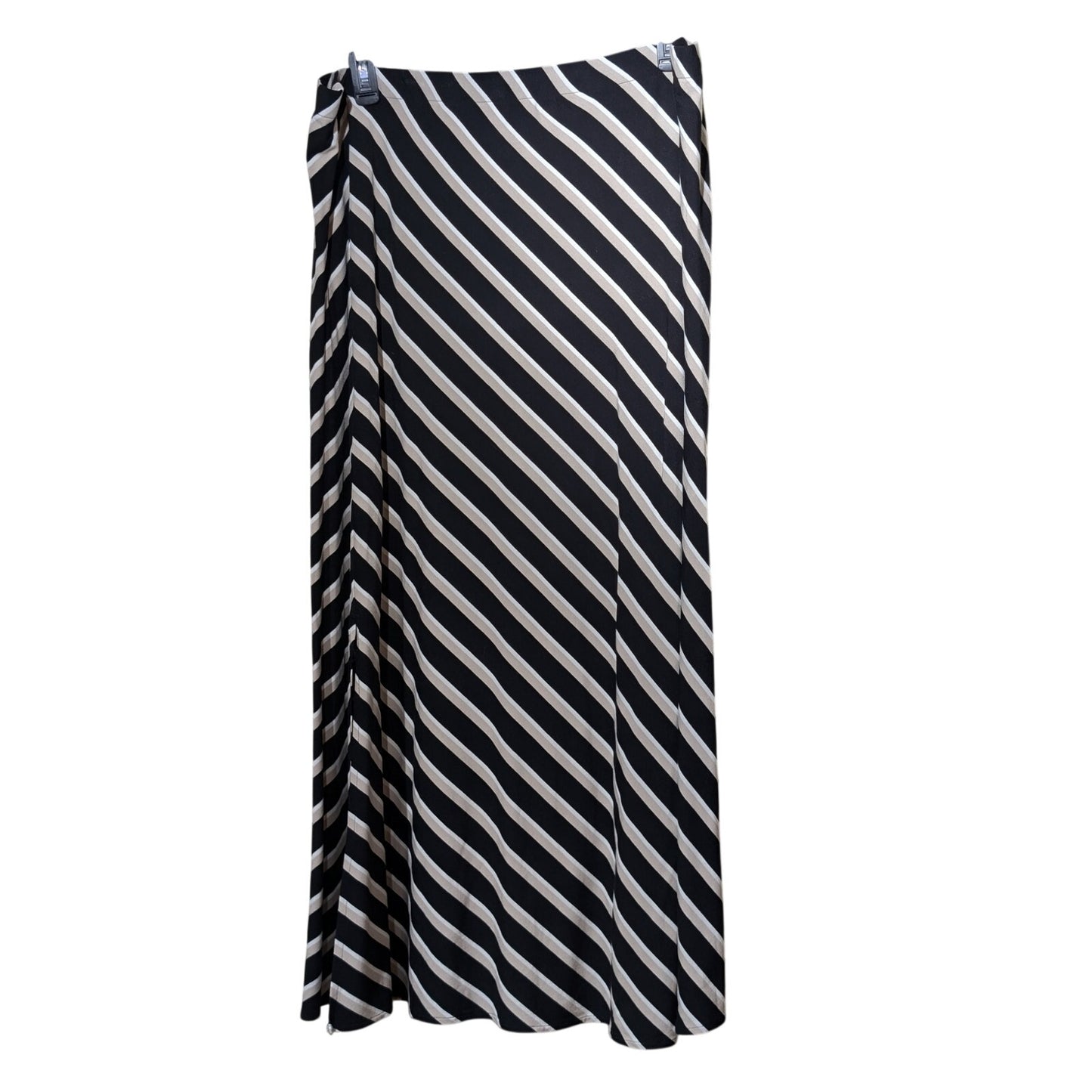 Chico's Black Tan White Diagonal Stripe Maxi Pull On Stretch Skirt Womens Sz 20