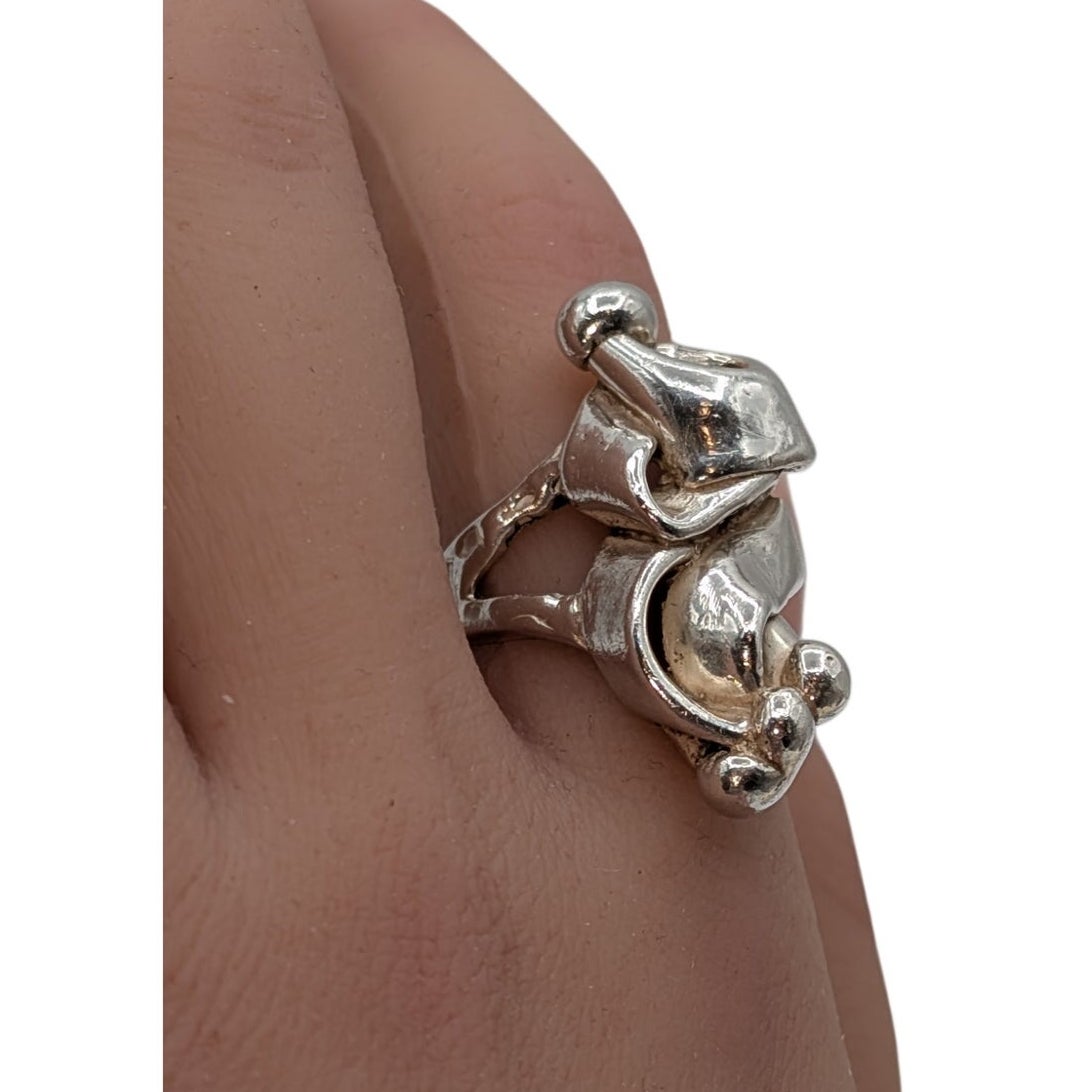 Sterling Silver Modernist Abstract Sculptural Organic Statement Ring Sz 6.75
