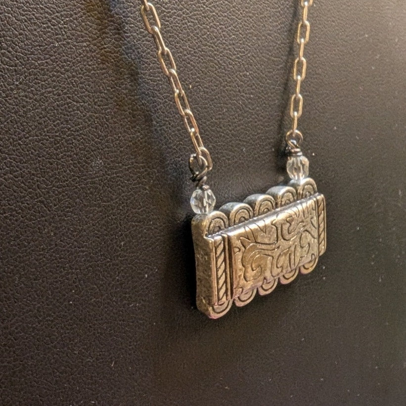 Coldwater Creek Silver Tone Etched Swirl Bar Necklace