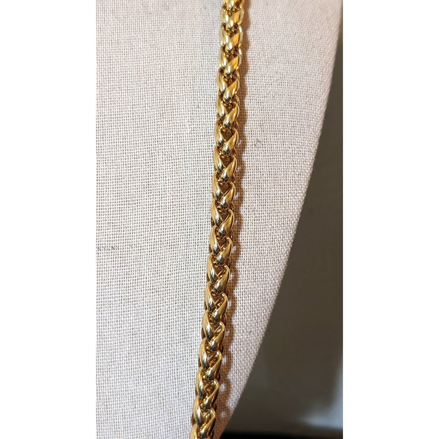 Polished Gold Tone Heavy Wheat 30" Chain Link Design Statement Necklace