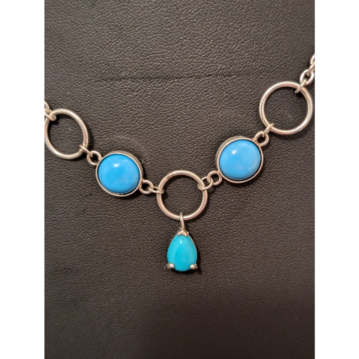 925 Sterling Silver Three Bezel & Prong Set Blue Beaded Y Teardrop 17" Necklace