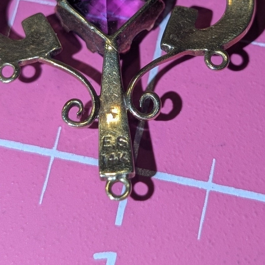 Antique 14k Yellow Gold Art Nouveau Amethyst Seed Pearl Festoon 15.5" Necklace