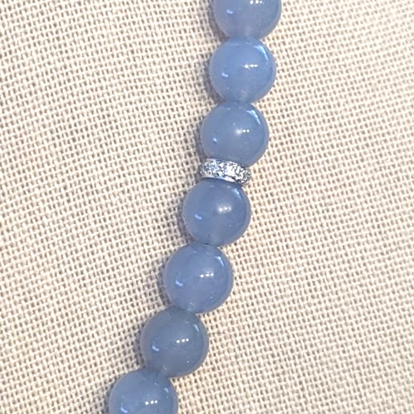 Vintage Genuine 14k White Gold and Diamond Chalcedony Bead 17.5" Necklace
