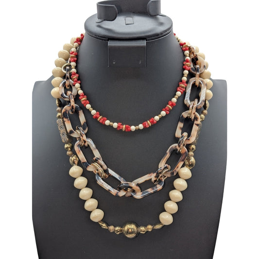 Lot of Three Stone Faux Tortoise Acrylic Beaded Necklaces