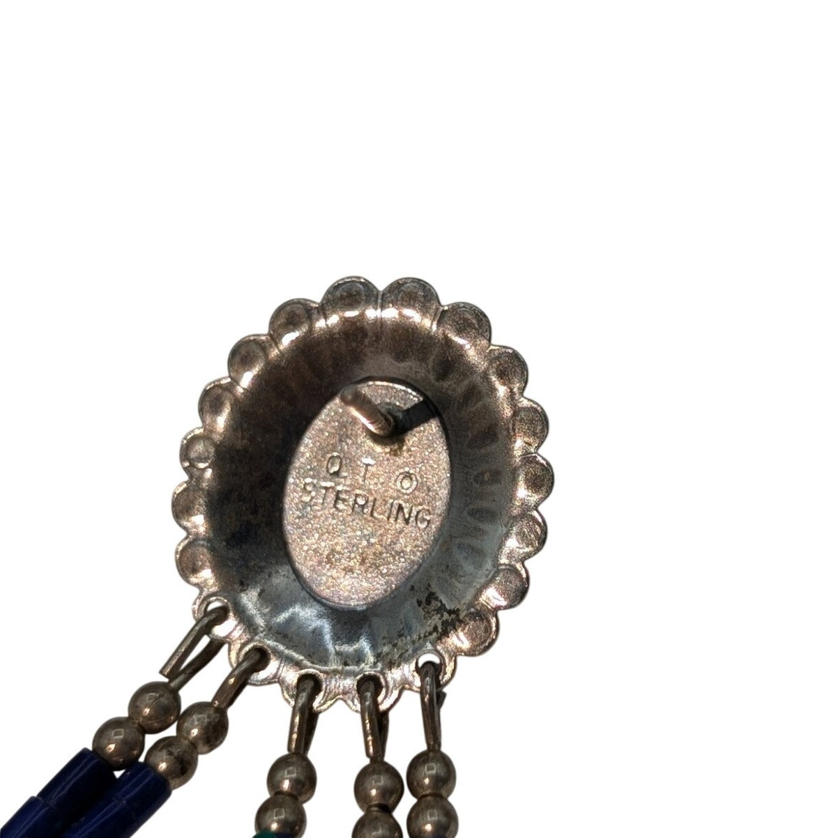 Vintage QT Sterling Native American Azurite Dangle Post Earrings