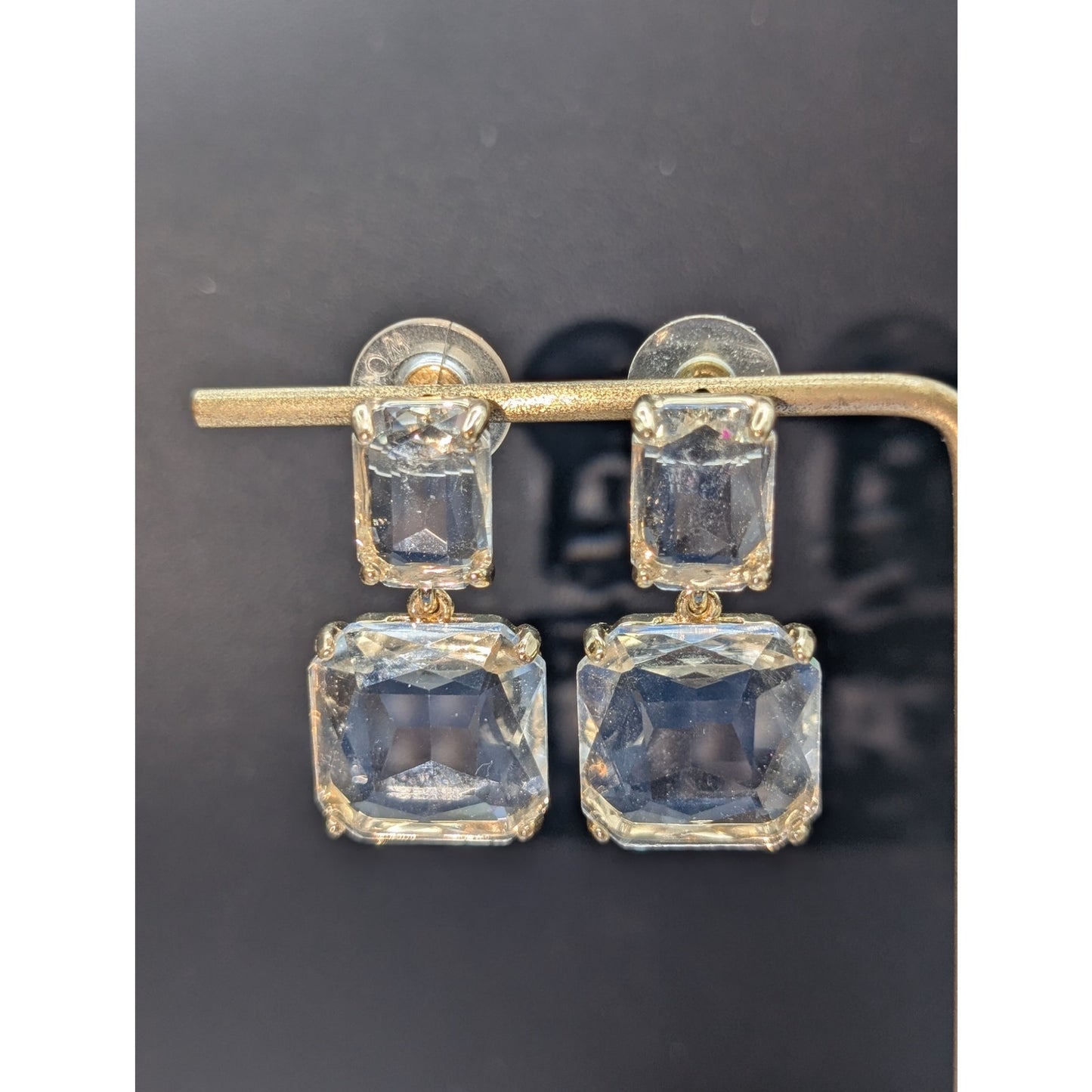 Faceted Clear Glass Gold Tone Drop Pierced Earrings