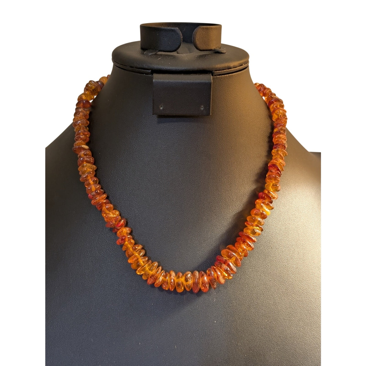 Vintage Graduated Amber Nugget Chip 19" Necklace w/ Barrel Clasp