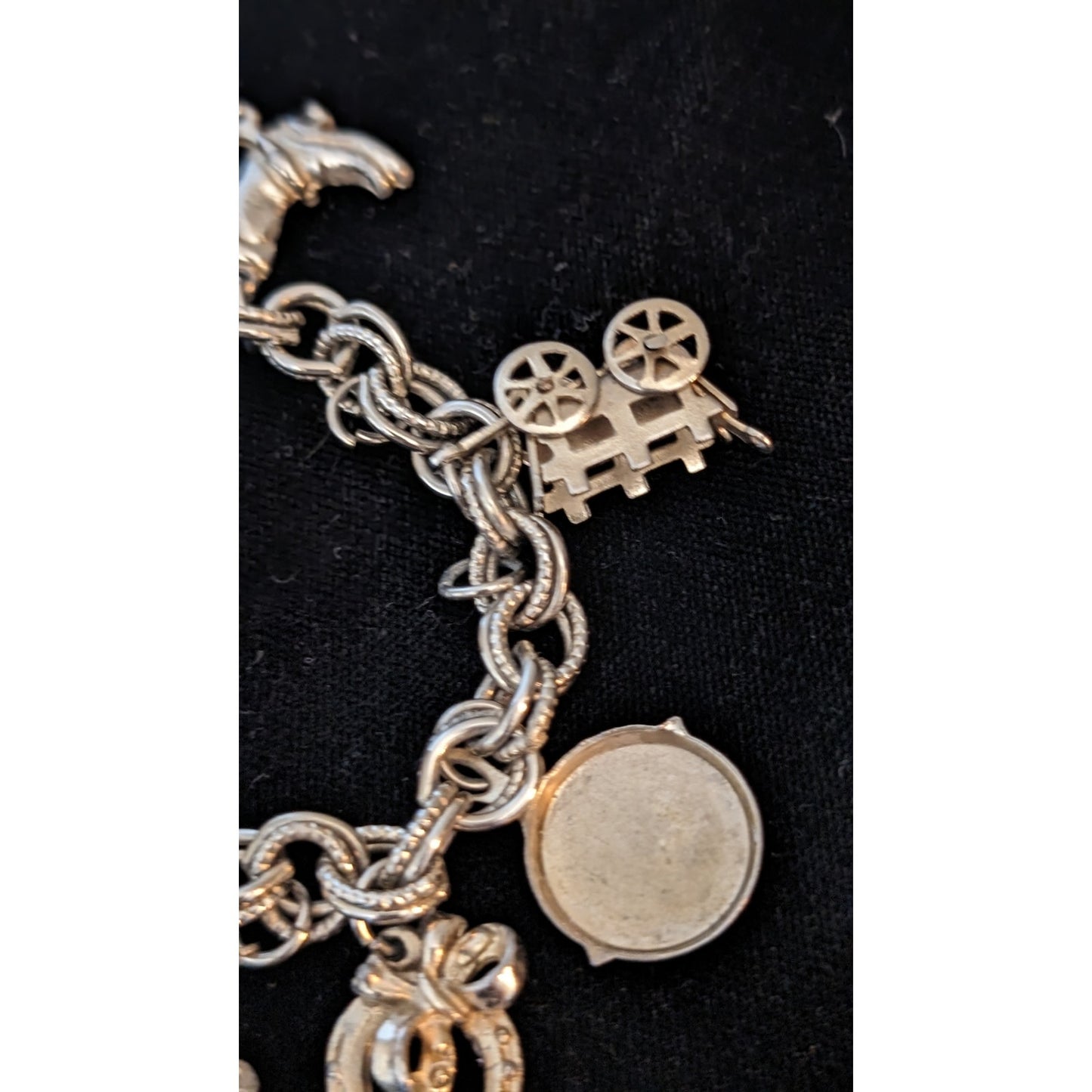 1930 Vintage Silver Plated Western Cowboy 3D Charm Bracelet W/ Foldover Clasp