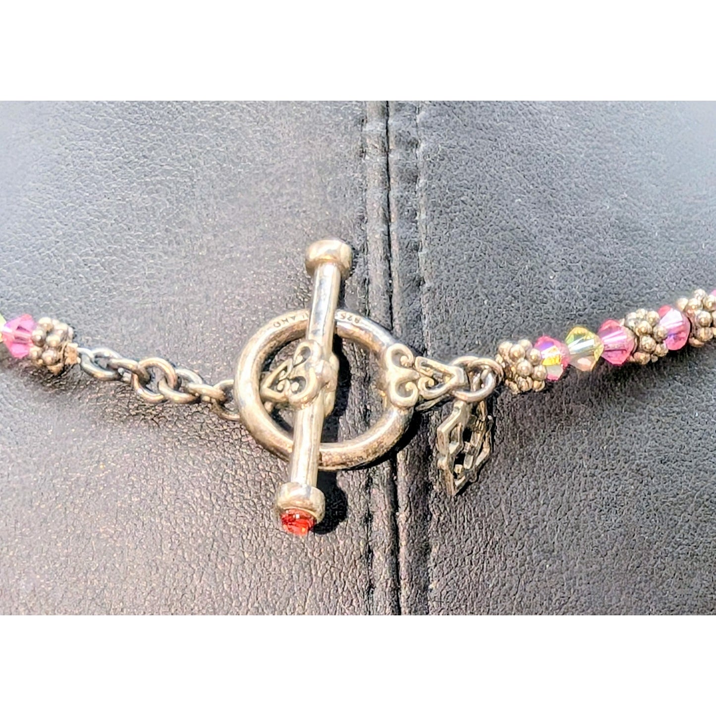 Elise Ryan 925 Sterling Silver Pink Clear Bicone Crystal Bead 18" Necklace