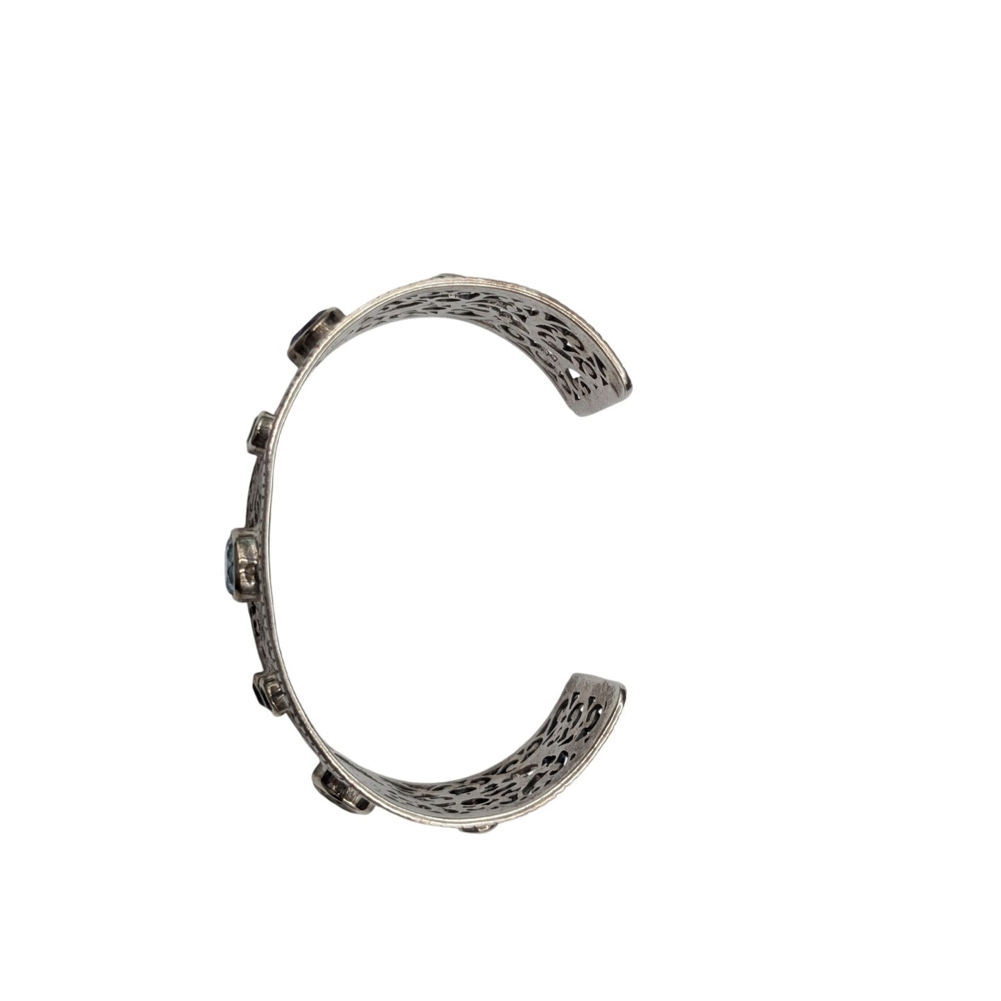Samuel Benham 925 Sterling Bezel Set Multi-Gemstone Scroll Cuff Bracelet 40.69g