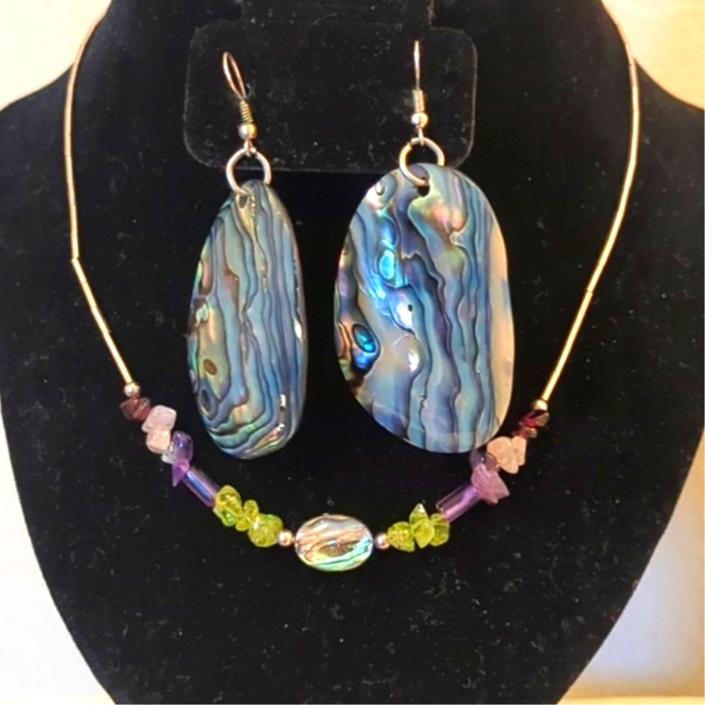 Abalone Gemstone Set--Necklace and Earrings