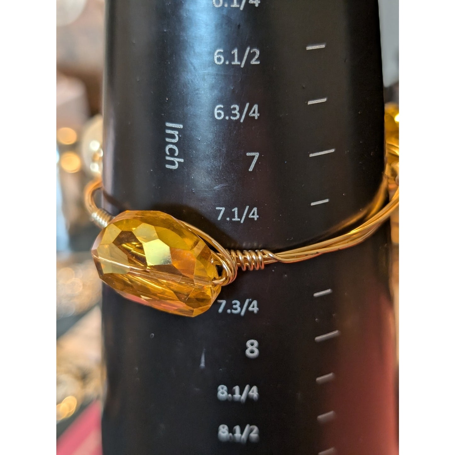Two Chunky Wire Wrapped Gold Tone Faux Pearl Gem 2.5" Wide Bangle Bracelets