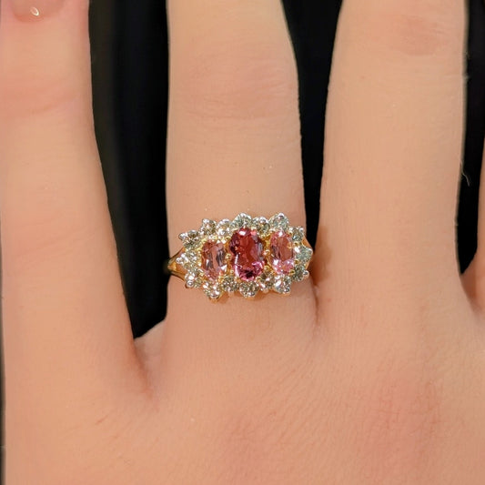 Vintage Early 2000's 18k Pink Tourmaline and Diamond Ring Sz 5.25-5.50