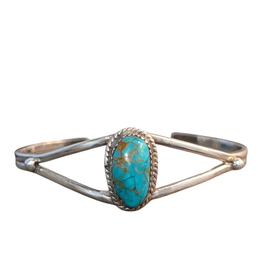 Vintage Signed LR Sterling Native American Southwestern Turquoise Cuff Bracelet
