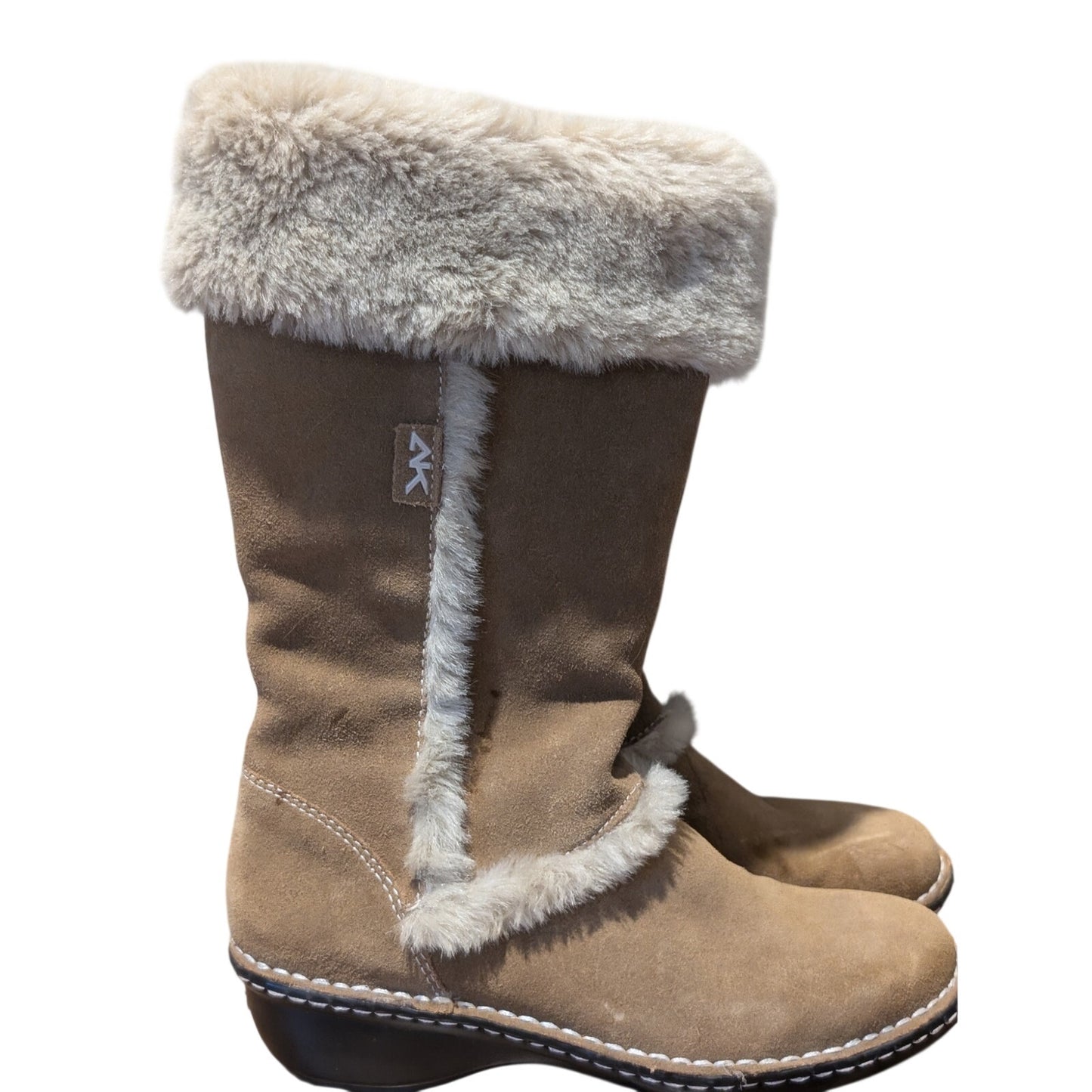 Anne Klein Akkanga Natural Tan Fur Trim Side Zip Boots Womens Size 7.5M
