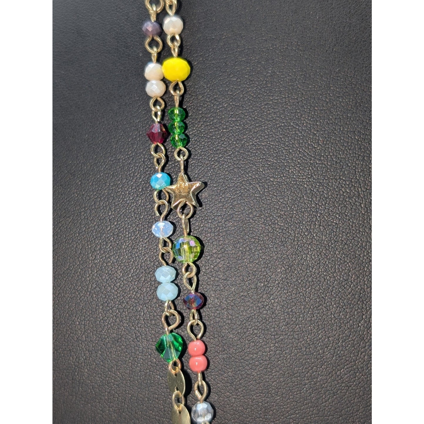Plunder Double Strand Gold Tone Multi-Color Crystal Beaded Chain 31-34" Necklace