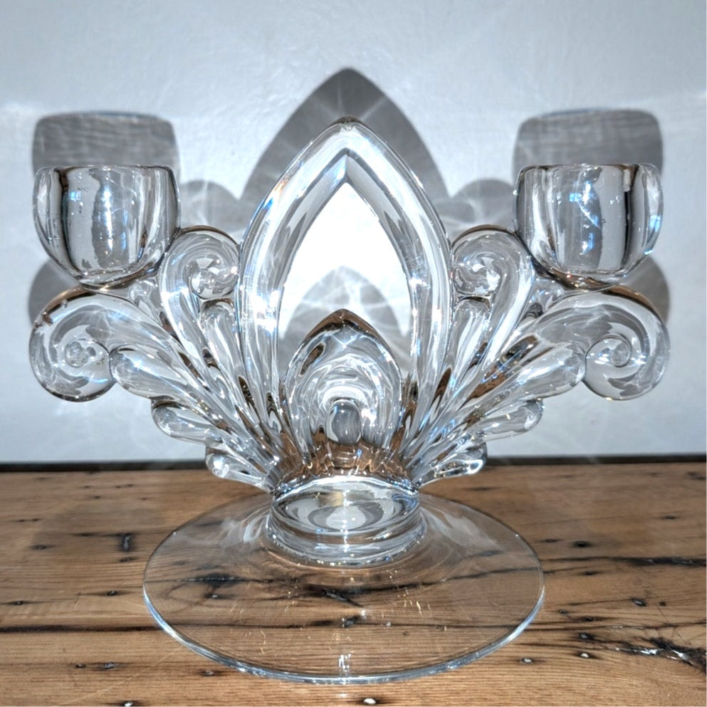 Vintage 1930s Cambridge Art Deco Style Glass Double Candlestick Holder