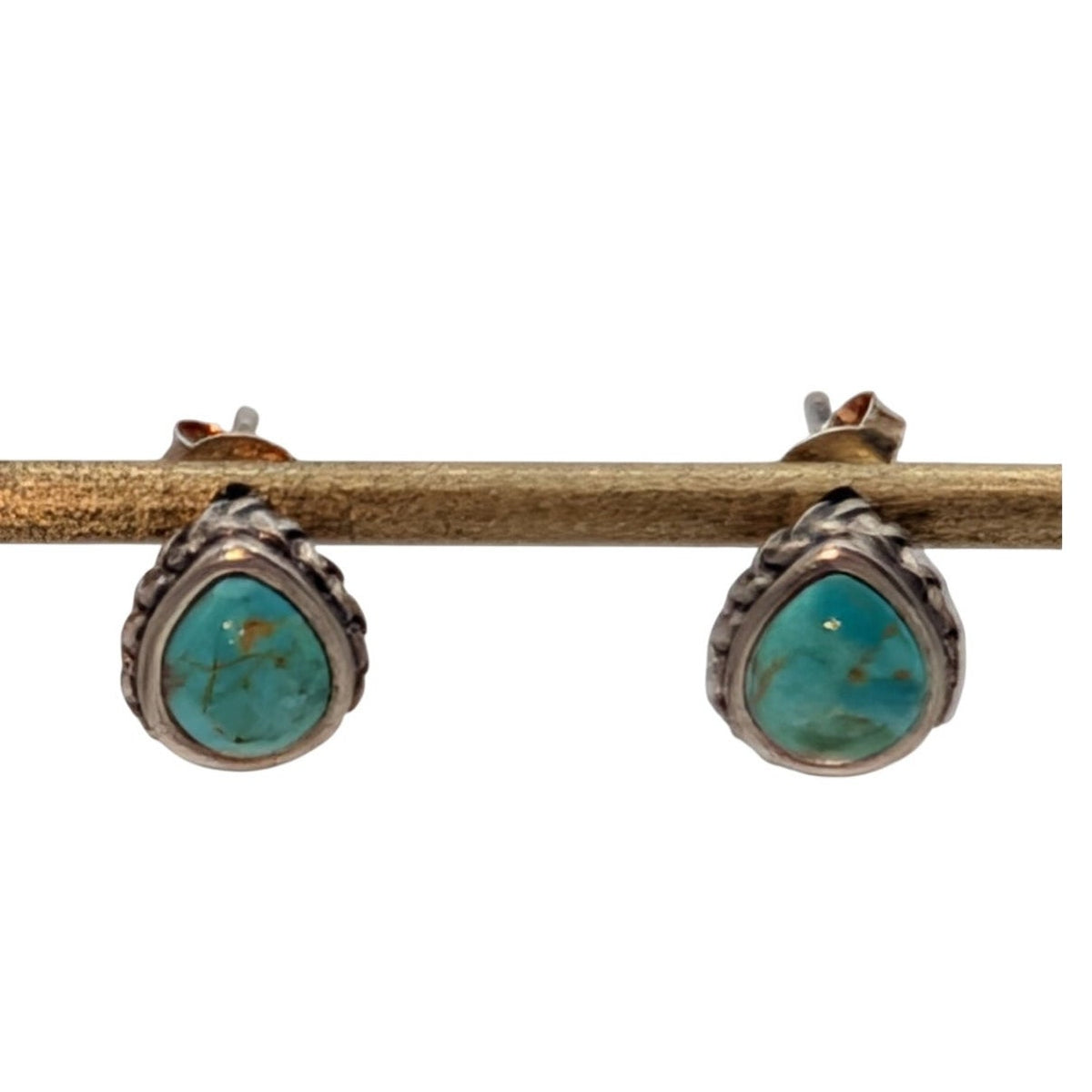 Vintage Barse 925 Sterling Silver Rope Bezel Teardrop Stud Earrings