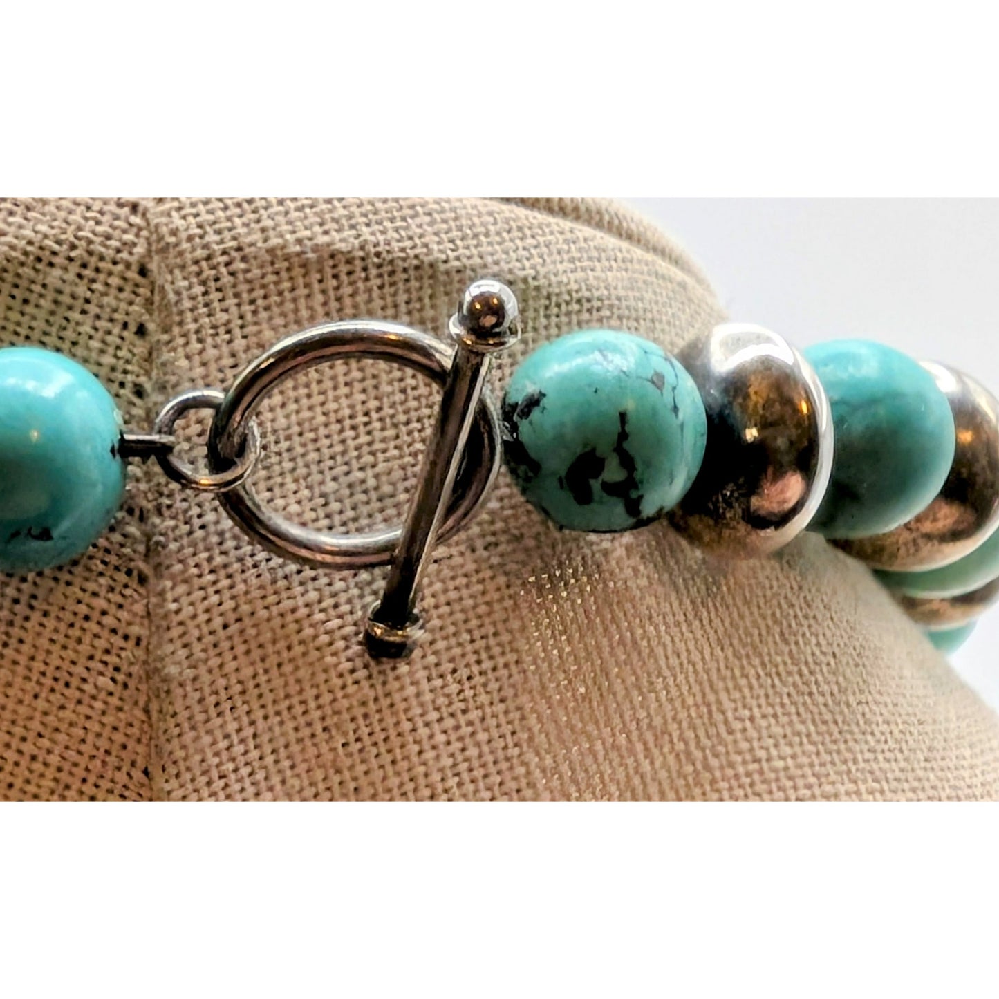 VTG 925 Sterling Silver Chunky Beaded Natural Stone Toggle Clasp Necklace 91.84g