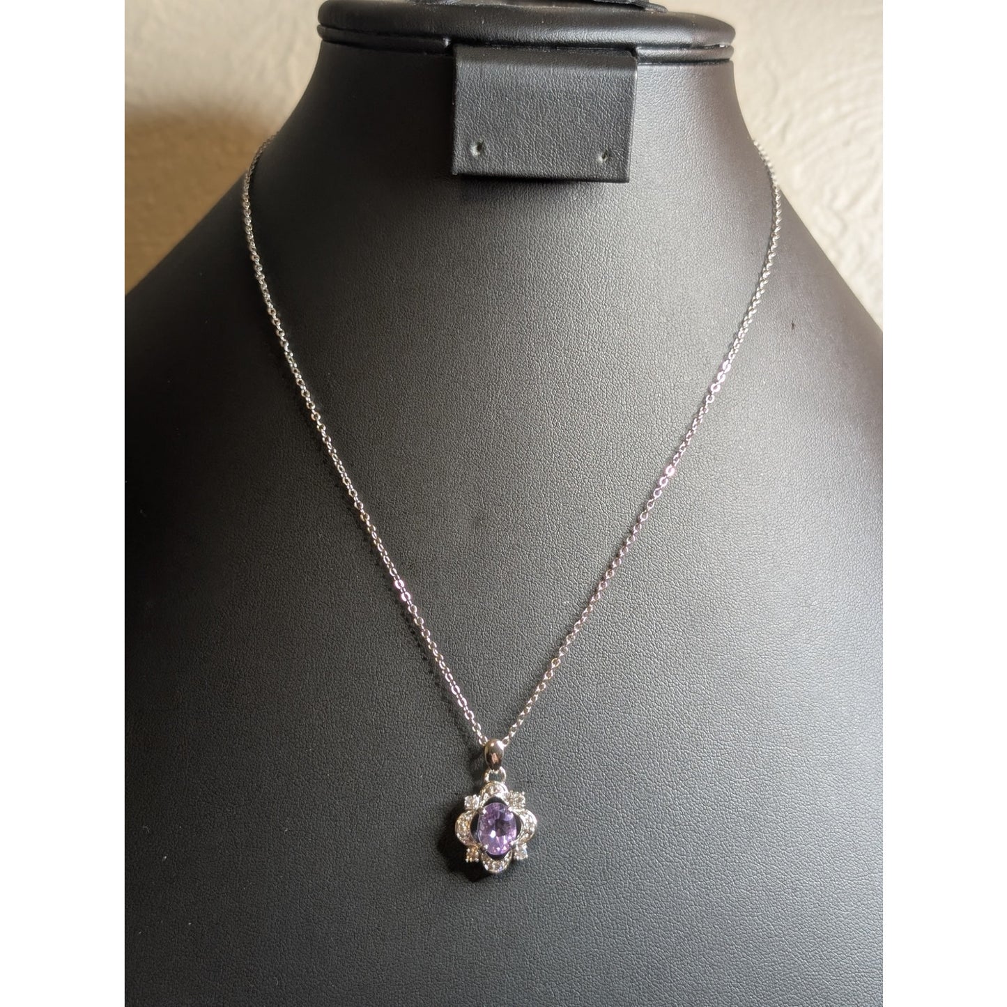 Genuine Amethyst CZ Pendant 18" Necklace