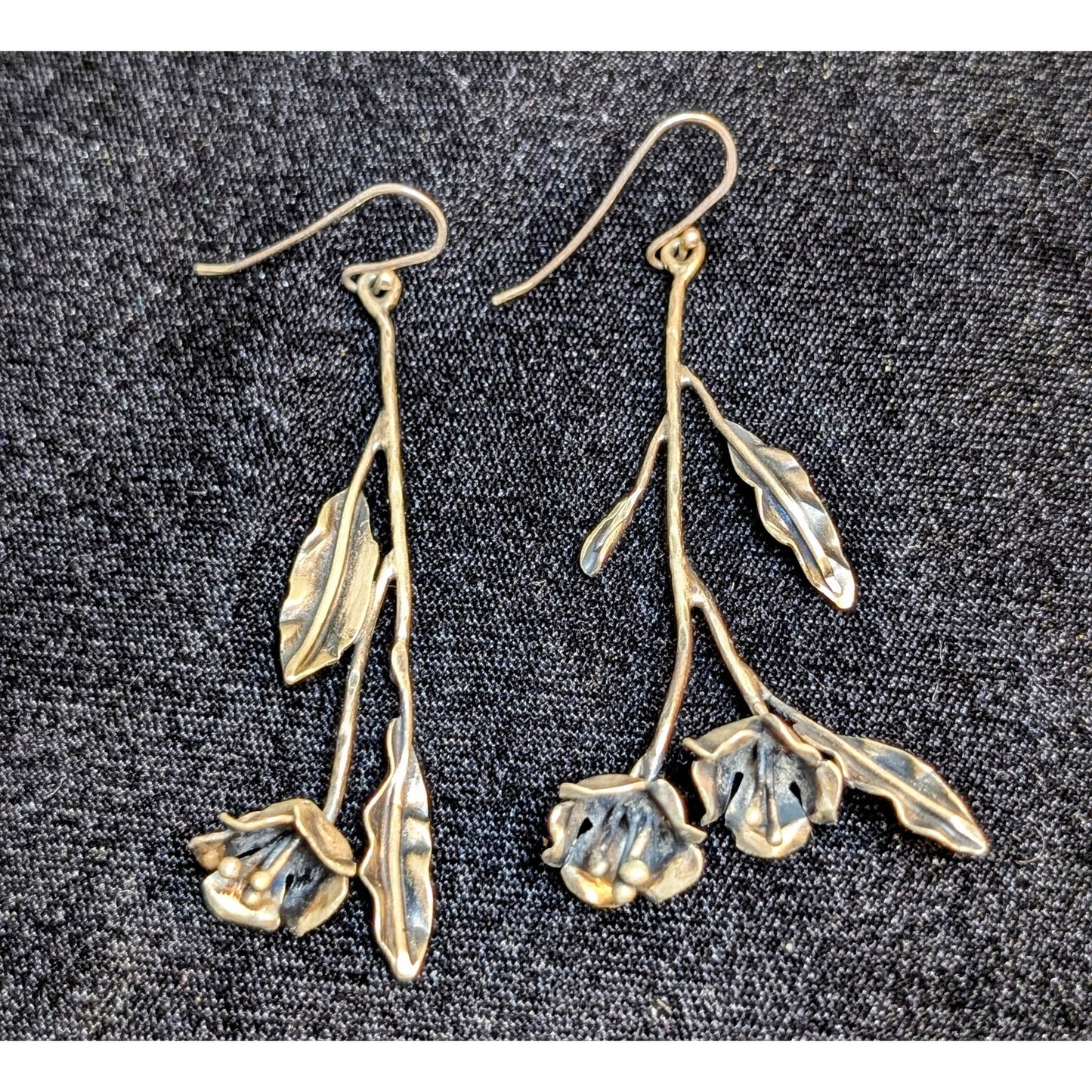 Long Stem Flower Artisan Designed Argentium Sterling Earrings