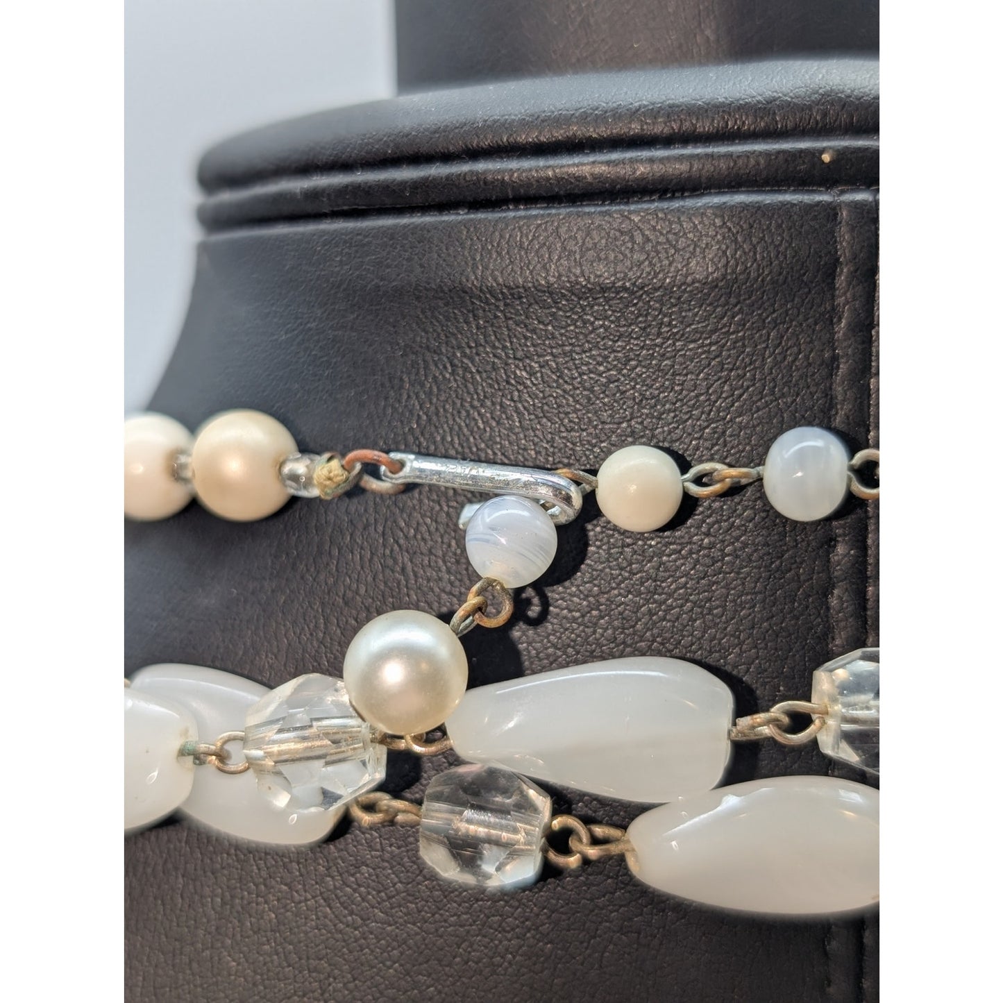 Lot of Two Vintage Glass Bead Glass Crystal Faux Pearl Necklaces