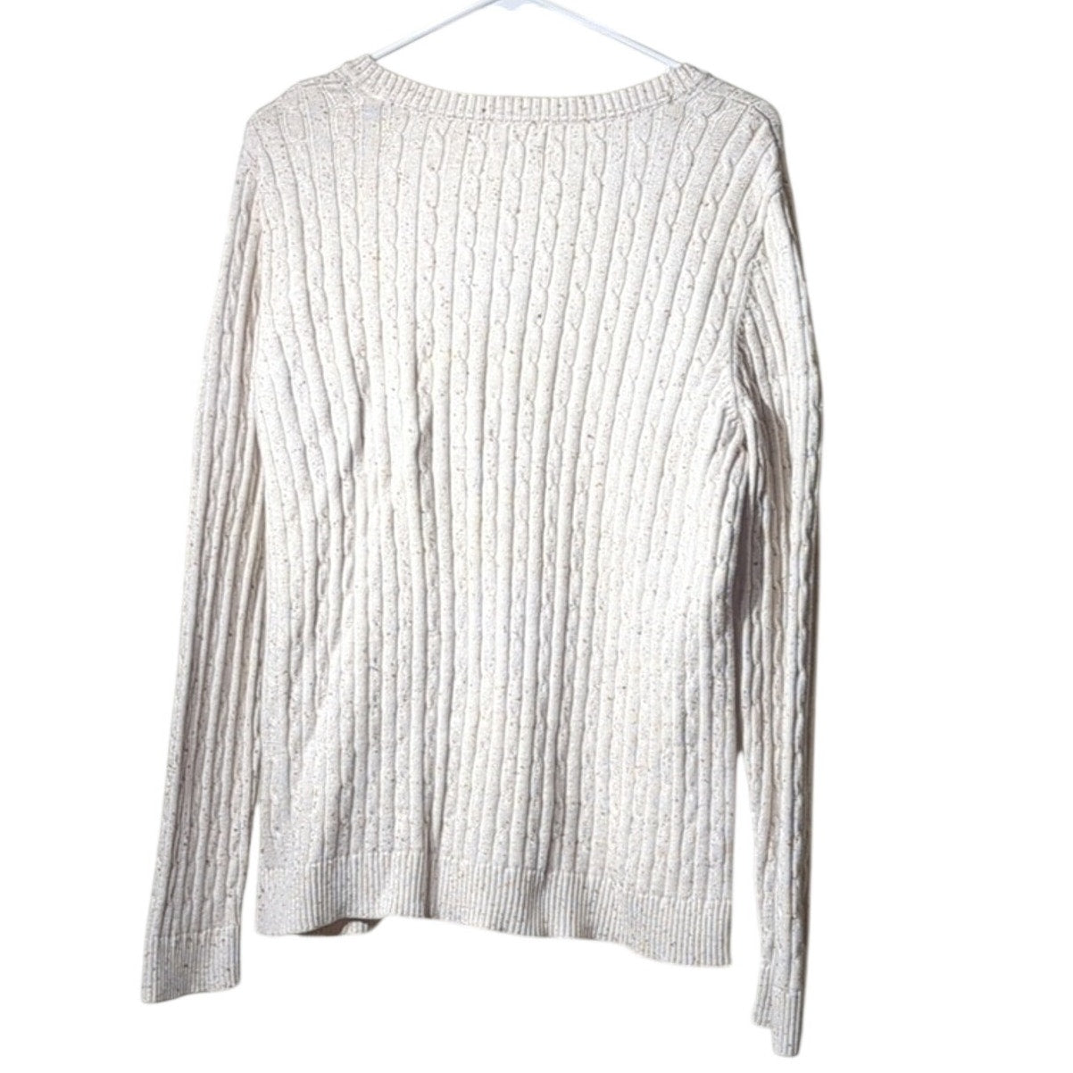 Croft & Barrow Cream Brown Speckled Cable Knit V-Neck Pullover Sweater Sz L