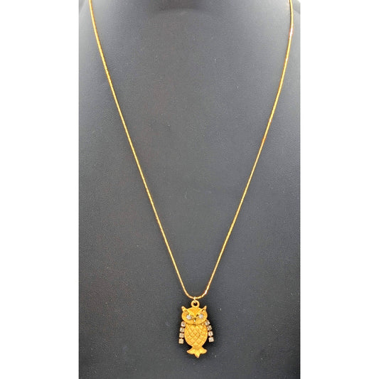 Vintage Gold Tone Articulated Rhinestone Arms Owl 23" Chain Necklace