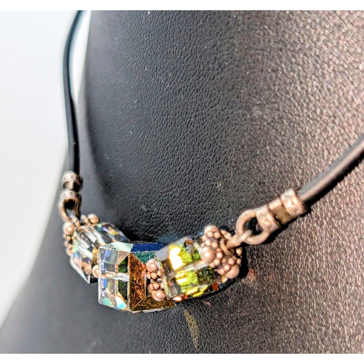 925 Corded Square AB Crystal Beaded 15.5" Choker Necklace