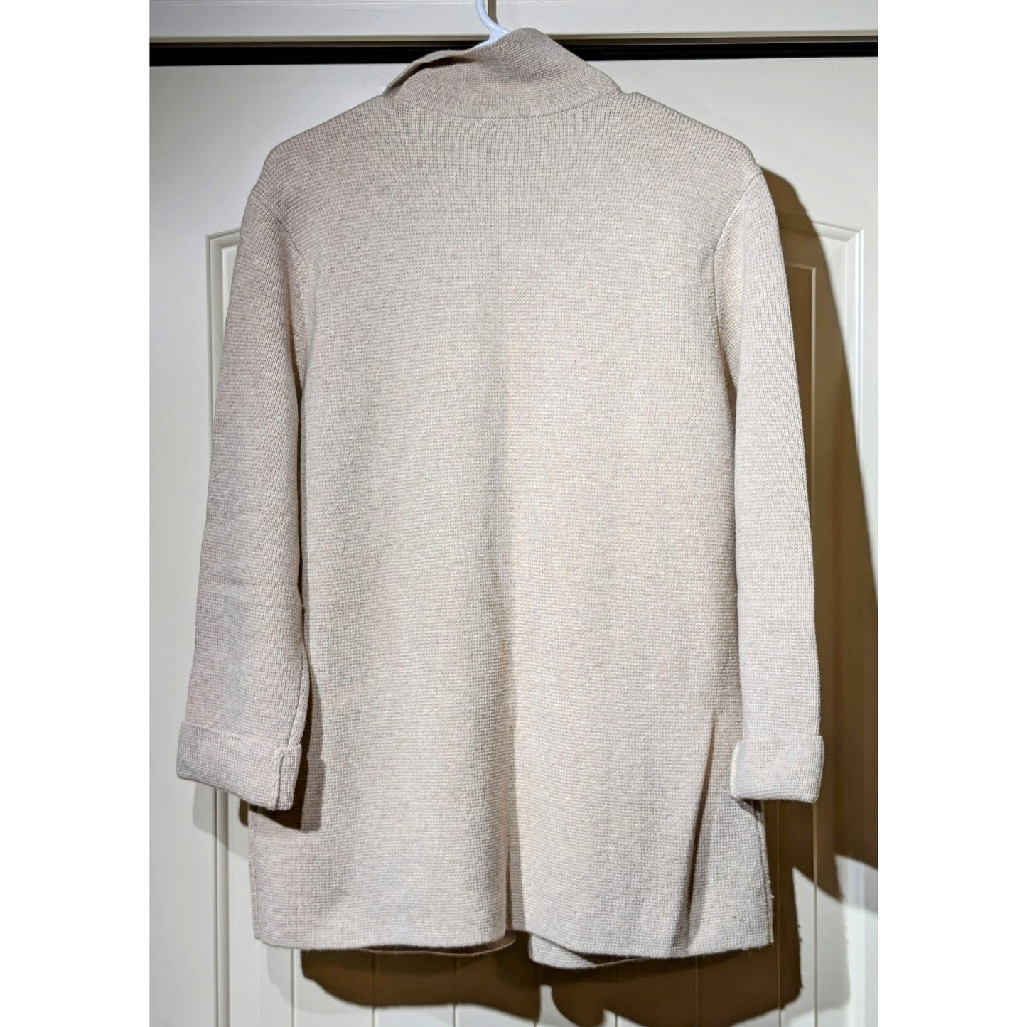 Talbot's Oatmeal Wool Blend Pocket Open Front Sweater Blazer Womens Sz S
