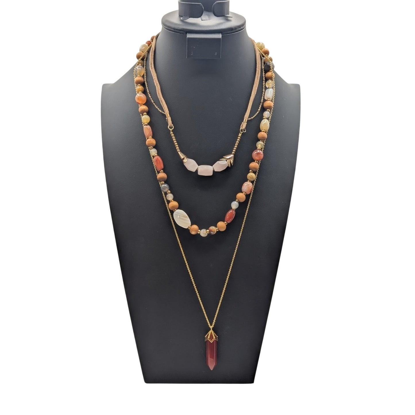 Lot of Three Stone Bead Gold Tone Necklaces