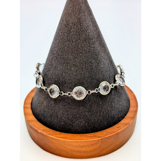 Vintage Signed Swarovski Silver Plate Clear Bezel Set Crystal Bracelet